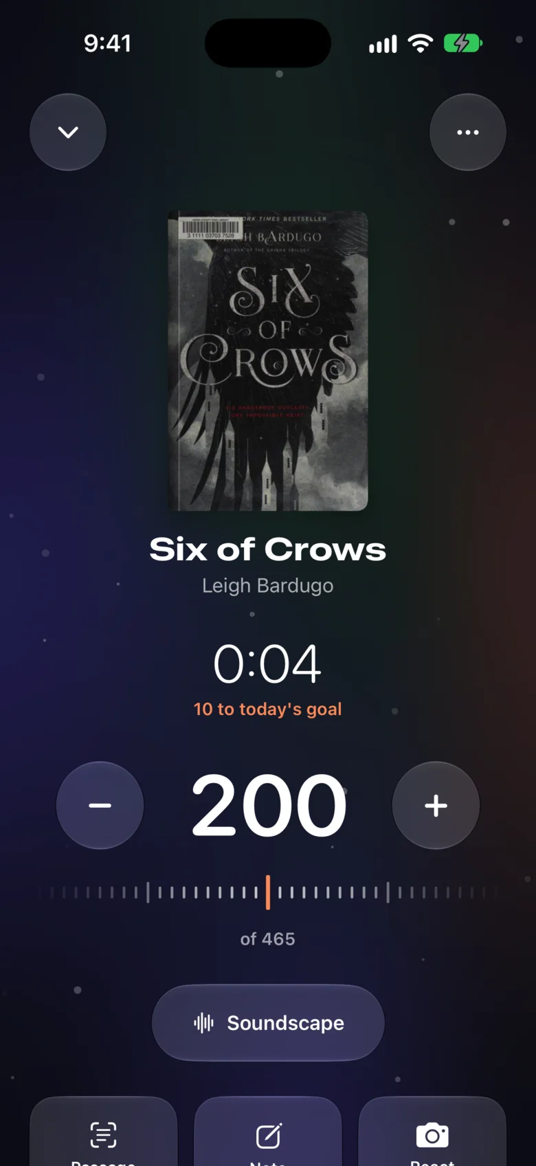 A reading session with a timer, page dial and Soundscape button
